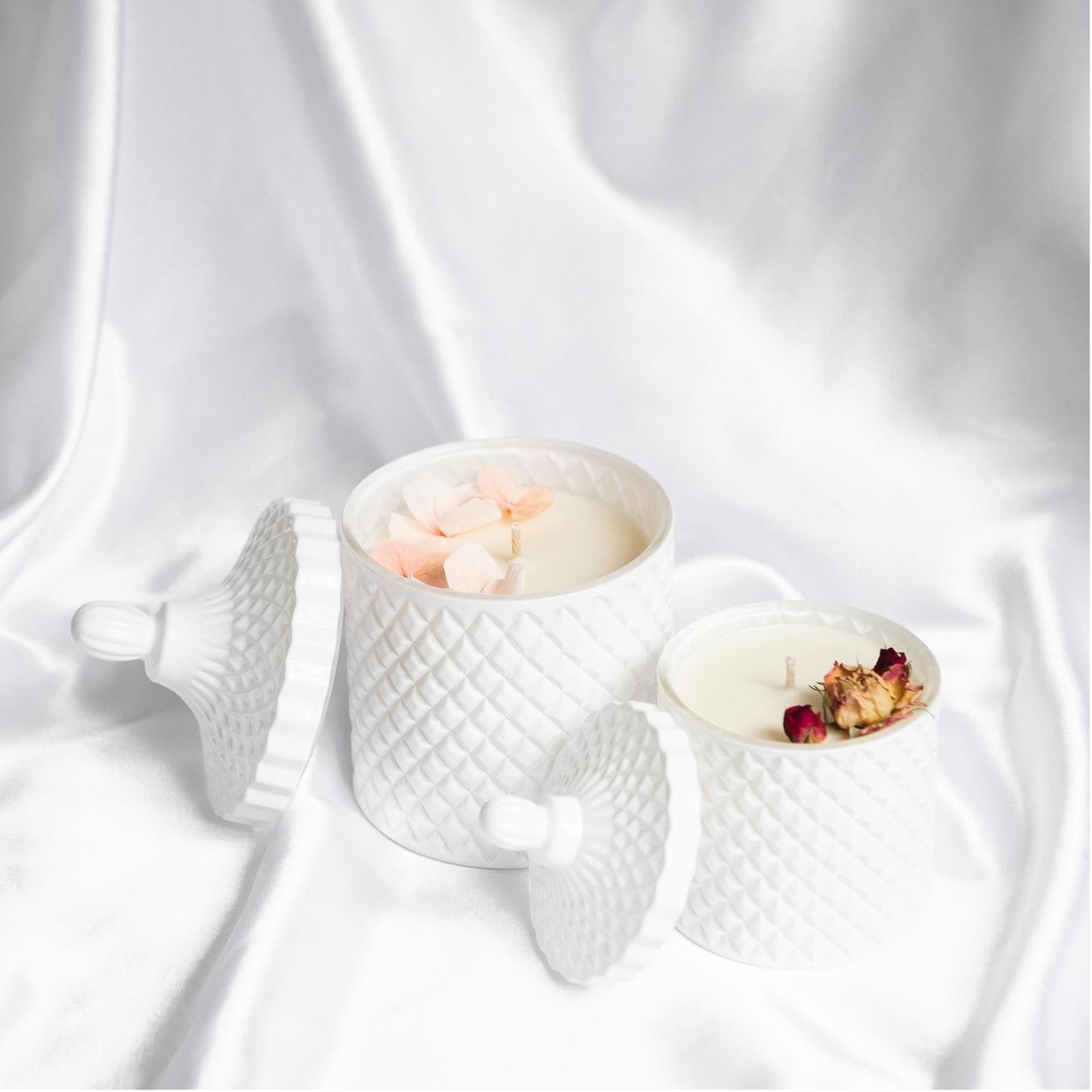 Geo White Candle with Lid