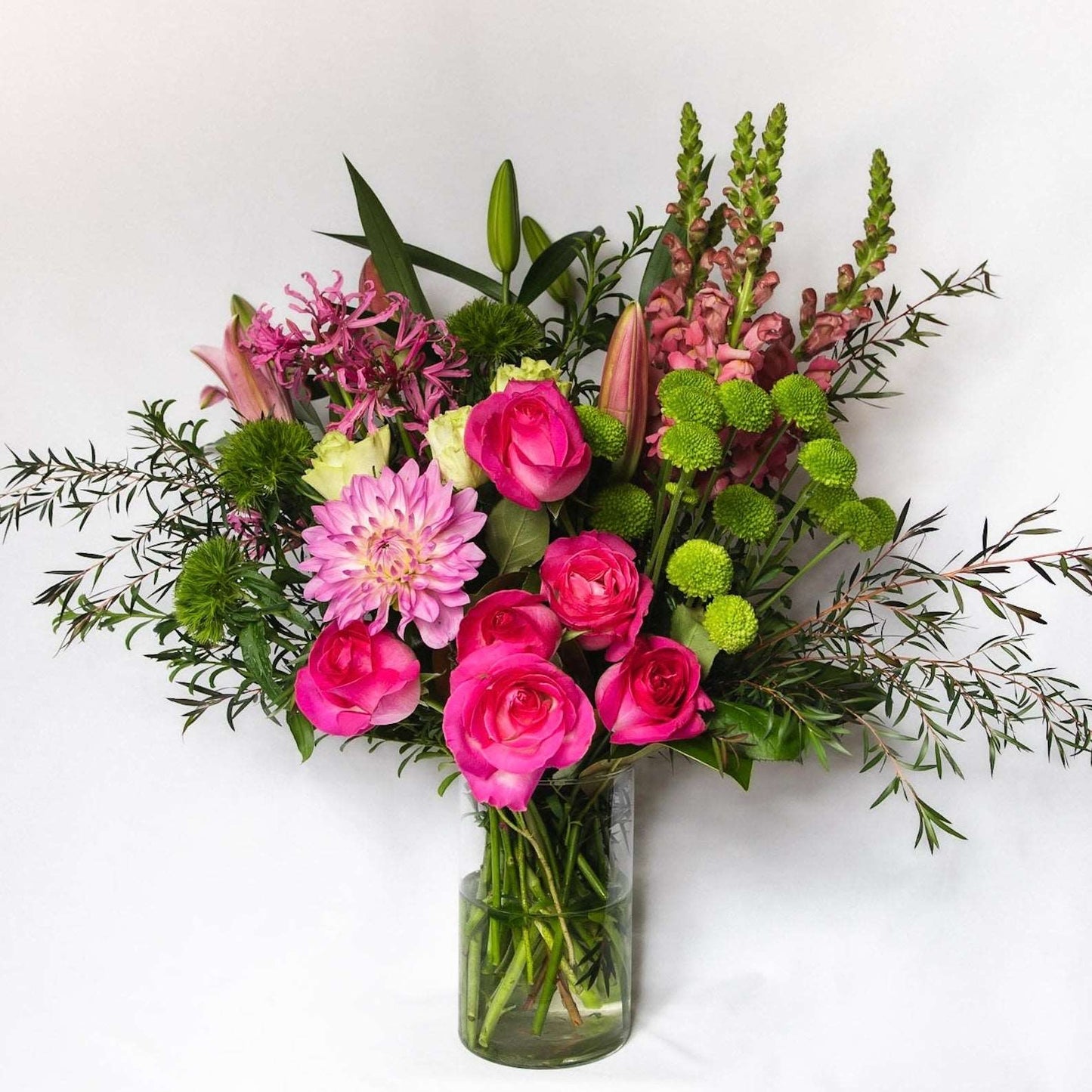 Let us design for you a dreamy bouquet of seasonally fresh bright pink and green floral vibes for that someone special.