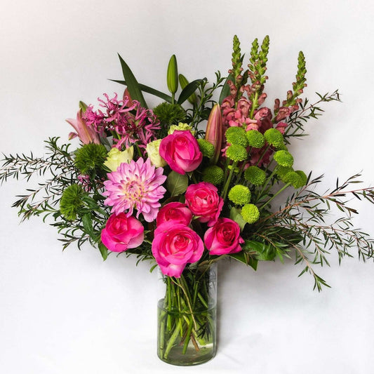 Let us design for you a dreamy bouquet of seasonally fresh bright pink and green floral vibes for that someone special.