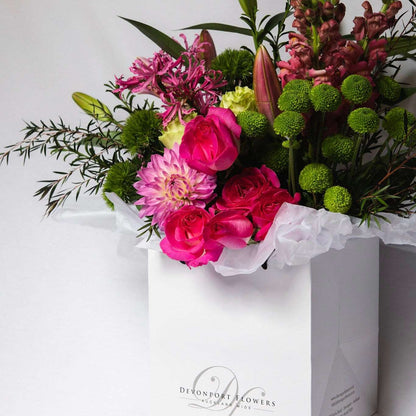 Let us design for you a dreamy bouquet of seasonally fresh bright pink and green floral vibes for that someone special.